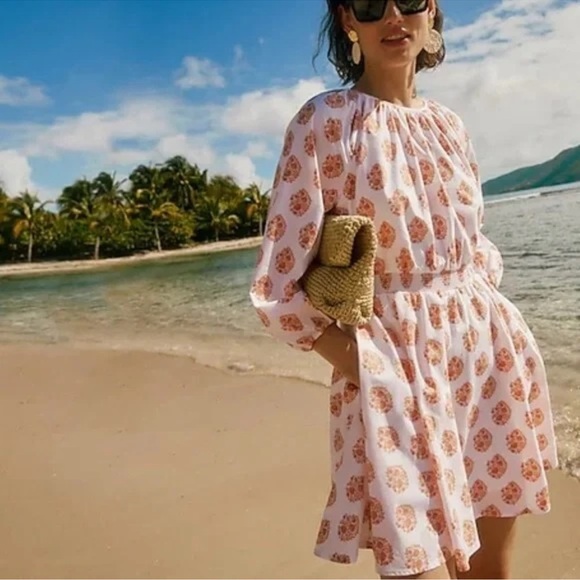 J. Crew Dresses & Skirts - J. Crew Cotton Smocked-Waist Mini Dress Gathered Floral Block Print Large NWOT